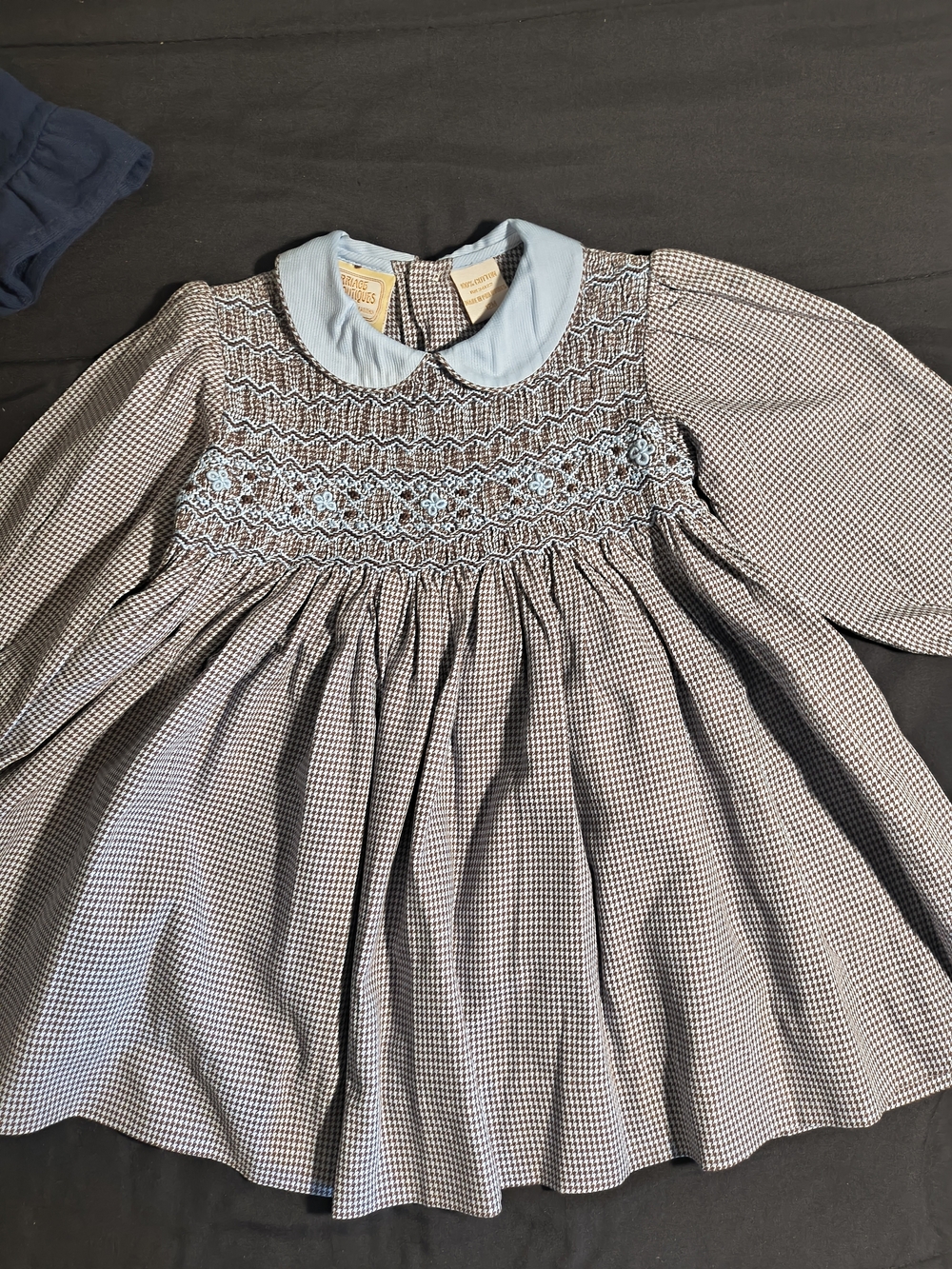 Carriage Boutique Blue and Navy Smocked Peter Pan Collar Dress